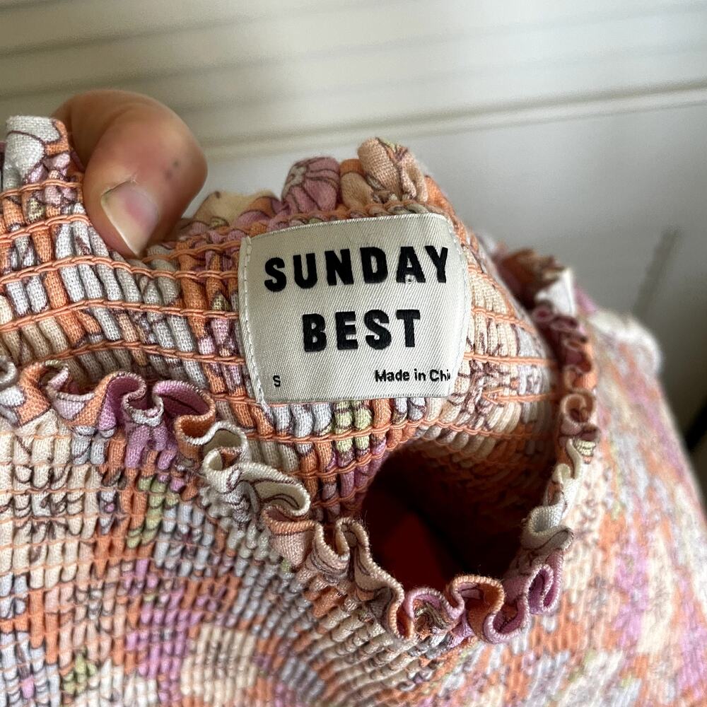 Aritzia Sunday Best Retro Floral Smocked Dress Linen Organic Cotton Small Picnic - Picture 8 of 9